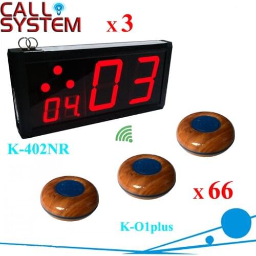 433.92mhz Paging call button system 3pcs LED number screen with 66 table ordering buzzers