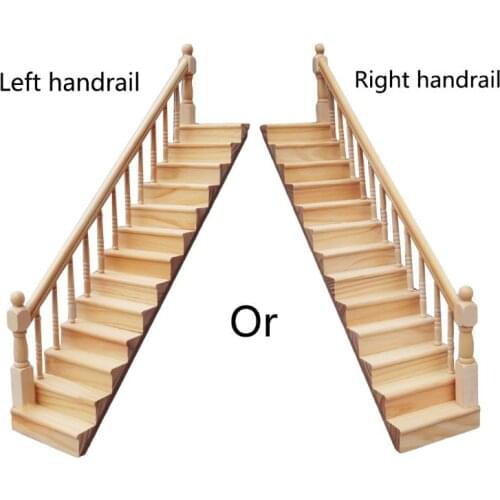 Wooden Doll House Accessories Dollhouse Mini Decoration Scene Plain Handrail Staircase Model (1:12)