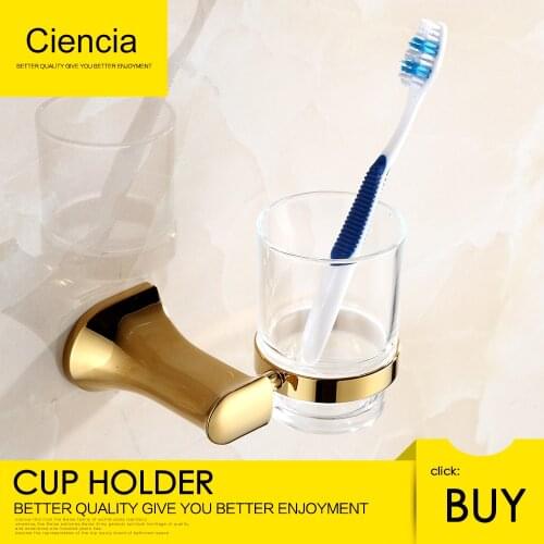 Free Shipping Brass Golden Toothbrush Holders Cup holder Wall mounted Bathroom single toothpaste cup Soap dish