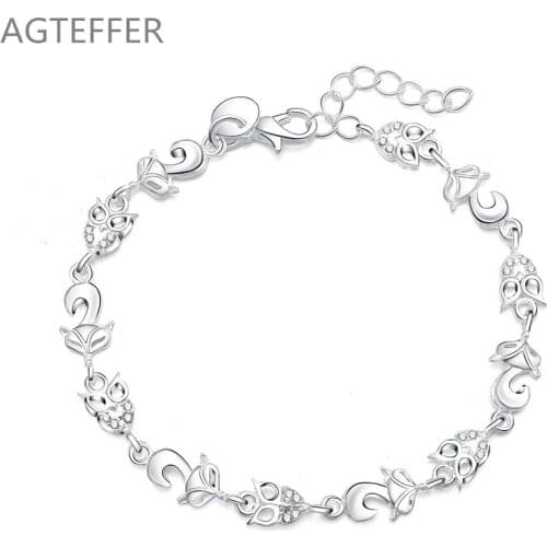 AGTEFFER 925 Sterling Silver Fox AAA Zircon Bracelet For Women Wedding Engagement Party Fashion Jewelry