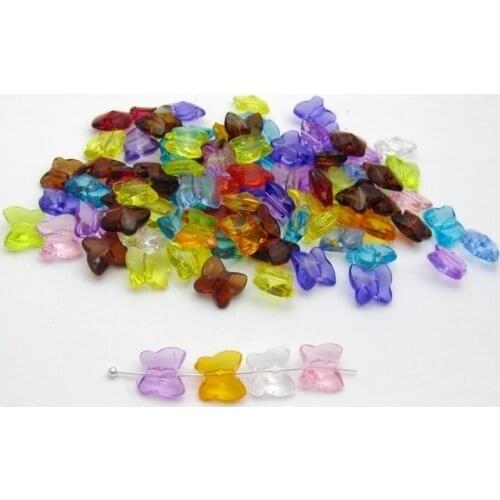 200 Mixed Colour Transparent Acrylic Faceted Butterfly Beads Charms 10X9mm