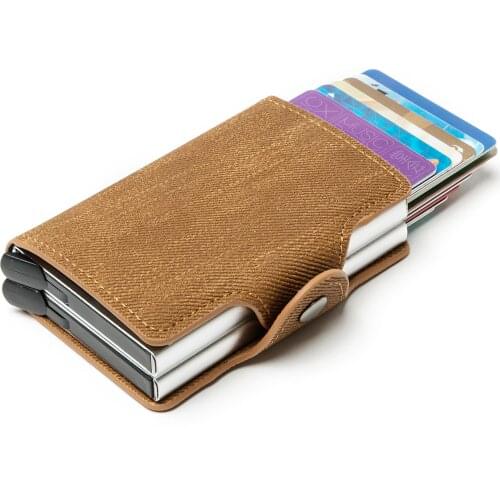 Bycobecy 2020 New RFID Blocking Card Holder Anti-theft Double Boxes High Quality Card Wallet Denim Fashion Pop-up Metal ID Case