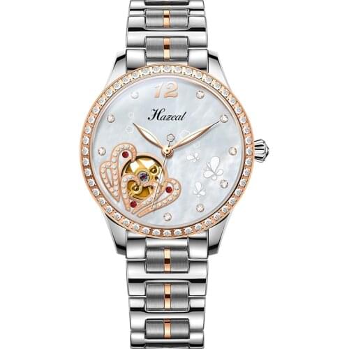 Hazeal Casual Ladies Wristwatch Fashion Women Mechanical Watches Stainless Steel Strap Diamond Bezel Часы женские Hаручные2021