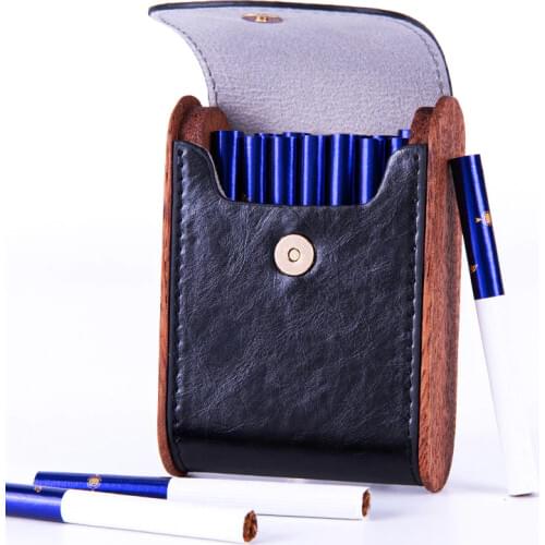 Solid Wood Retro PU Leather Cigarette Case 20 Sticks Wooden Magnet Buckle Flip Cover Portable Smoke Tools Protective Storage Box