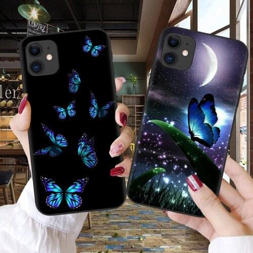 Beauty Blue Butterfly Phone Case For iphone 11 12 Pro Max Soft Silicone Black TPU Back Cover For iphone 6 SE 7 8 plus X XR XS