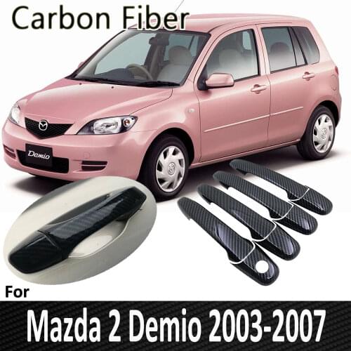 Black Carbon Fiber for Mazda 2 Demio DY Mazda2 2003 2004 2005 2006 2007 Door Handle Cover Sticker Decorations Car Accessories