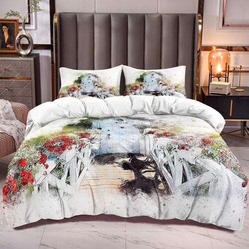 Floral House Kids Duvet Cover with Flowers Botanical Bedding Comforter Cover Zipper Closure Quilt Cover Corner Ties