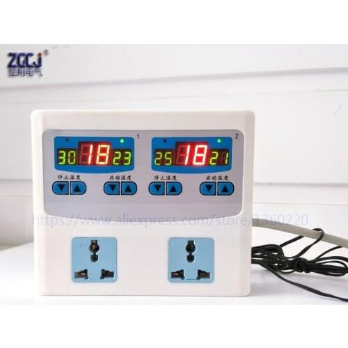 0-99'C dual ways temperature controller with 2 pcs waterproof sensors dual channels digital thermostat with 2 sensors with plug