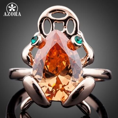 AZORA Sparkling Rose Gold Color Big Pear Cut Cubic Zircon Fancy Frog Jewelry Ring TR0103