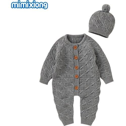 Baby Rompers Hats Clothes Sets Winter Warm Knitting Newborn Boys Girls Jumpsuits 2pcs Outfits Autumn Outerwear Children Costumes