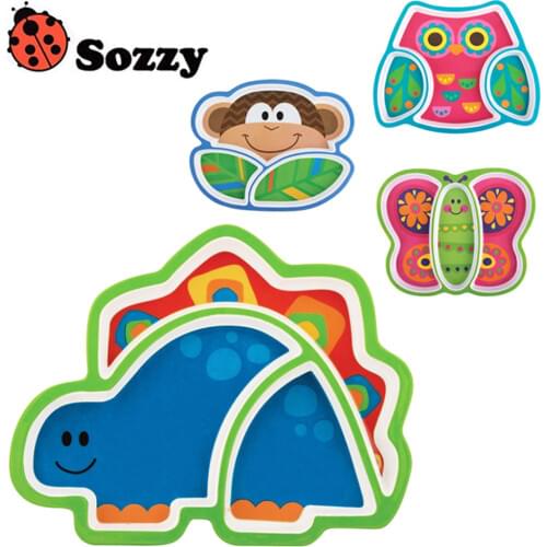 Sozzy Creative Childrens Plate Cartoon Animal Service Plate Appetizer Platter Cute Dishes Baby Sub-grid Eat Tray