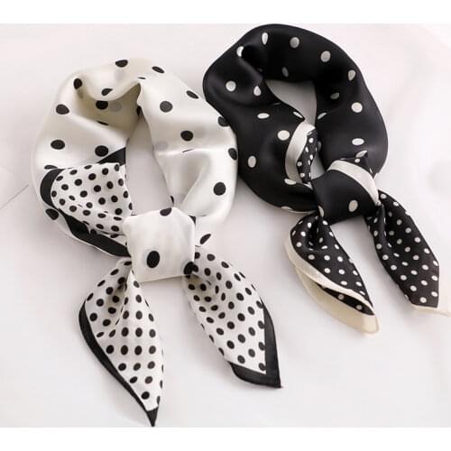 2020 summer silk scarf Sunscreen beach shawl Fashion womens Dots Print 70cm Square scarves lady New style Muslim headscarf