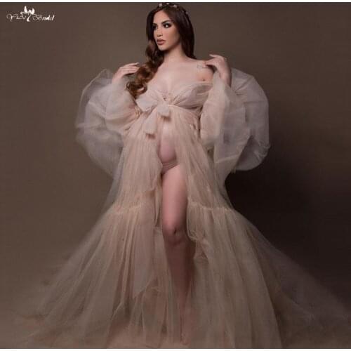 LZY009 Sexy Tulle Bride Maternity Dress For Photo Shoot Hot Sale Puffy Mesh Women Robes Photography Dresses Custom Made