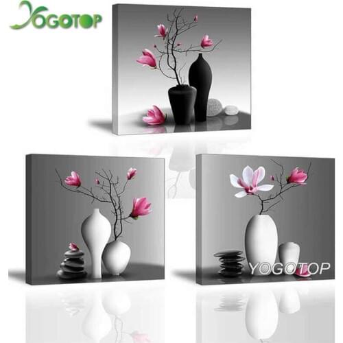 5d Diy Diamond Painting Orchid Still Life Pink Magnolia Diamond Embroidery Full Diamond Mosaic Black and White art 3pcs ML941