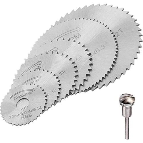 Circular Saw Blades Set(6 pcs) with 1/8 Shank Mandrel High Speed Steel Cutting Discs Mandrel for Prommon Dremel Rotary Tools