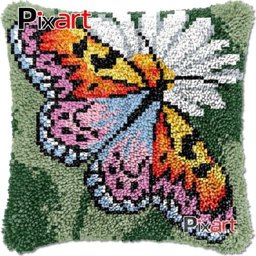 Latch Hook Cushion Cover Butterfly Mat Plush Crocheting Pillowcase Kits Chunky Yarn Needlework Knitted Carpet Rug Hobby & Crafts