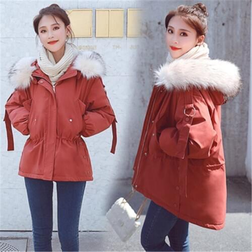 2019 New Big Fur Winter Jacket Women Down Jackets Female Hooded Warm Winter Coat Fur Collar Women Parkas pink white Outwear W152