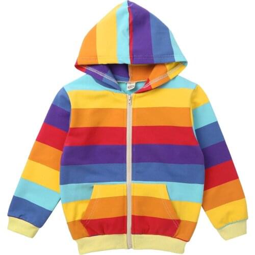 New Kids Girls Hoodie Jacket Rainbow Hooded Sweatshirt Outerwear Spring Autumn Long Sleeve Children Clothing Zipper Coat Tops