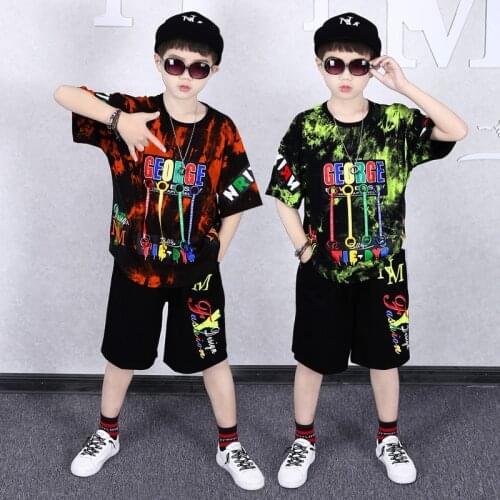 Fashion Boy Clothes Sets Summer Kids 2pcs Short Sleeves T-Shirt Suits Hip-hop Shorts Children Clothing Suits 6 8 10 12 14 Years