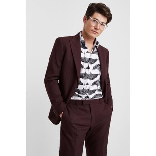 Solid Mens Suit Custom Smart Casual Polyester V-Neck Winter Long-Sleeved Single Button Slim-Fit Cocktail Party 2Pieces