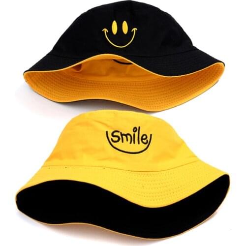 Summer Cotton Double Sided Bucket Hat for Kids Boy Girl Smile Face Duck Outdoor Panama Child Baby Bob Fisherman Hat Travel Hat