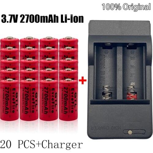 2700 MAH rechargeable Li ion battery, 3.7V, 16340, CR123A, for mobile wall charger, 16340 CR123A battery