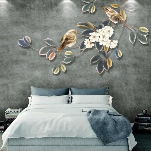 Custom Any Size Mural Wallpaper European Style Retro 3D Flowers And Birds Wall Painting Living Room TV Sofa Bedroom Home Decor