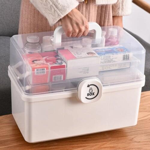 3/2 Layer Portable First Aid Kit Storage Box Plastic Multi-Functional Family Emergency Kit Box with Handle GQ