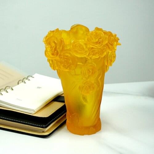 Easten Luxury Color Glazed Crystal Vase Figurines Decoration Home Livingroom Exquisite Flower Art Vase Desk Ornaments Crafts