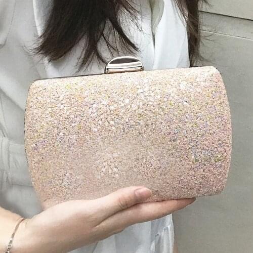 Pink Color Sequin Ladies Women Evening Bags Chain Party Wedding Bridal Day Clutch Handbags Purse Holder