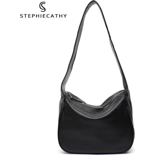 SC Soft Cowhide Shoulder Bags For Women Fashion Designer Wide Strap Hobo Handbag Female Casual Solid Color Genuine Leather Purse