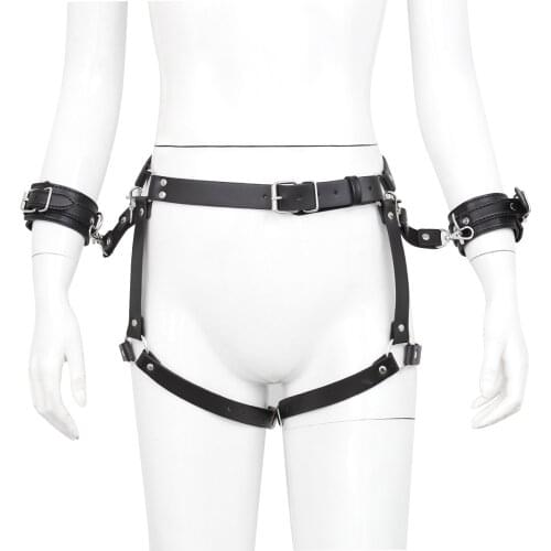 Sex toys unisex PU bondage fetish BDSM toy shorts handcuffs bracelets wear pants
