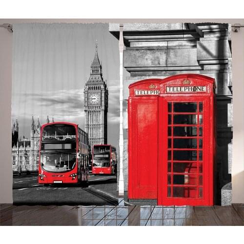 London Curtains Telephone Booth in The Street Traditional Local Cultural Icon England UK Retro Living Room Bedroom Window Drapes