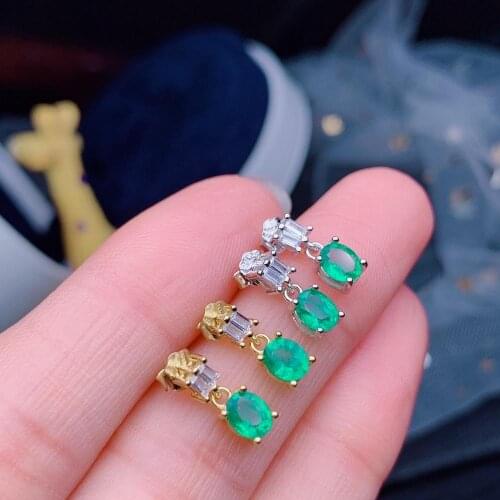 SHILOVEM 925 sterling silver real Natural Emerald stud earrings classic fine Jewelry new wedding wholesale 4*5mm e0405822agml