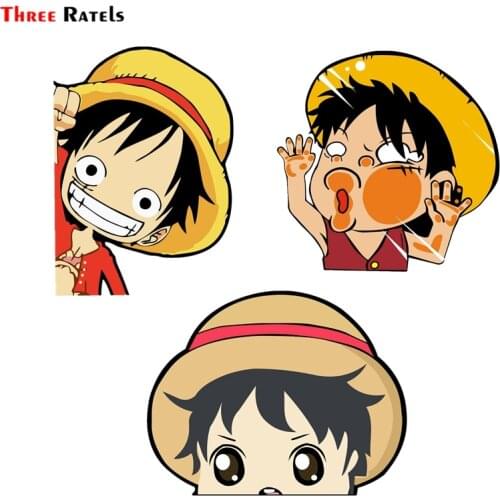 Three Ratels FC71 3D Monkey D Straw Hat Luffy Anime Peeking Car Body Sticker Vinyl Bumper Window for Honda Guitar Laptop Sticker