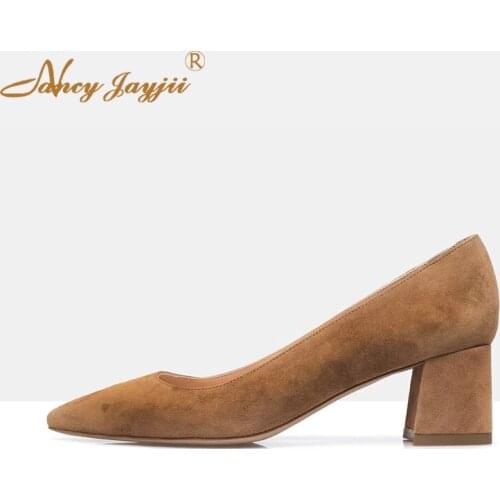 Female Pumps Ladies Adult Shoes Flock High Square heels Pointed Toe Slip-On Spring/Autumn Classics Mature Nancyjayjii 2019