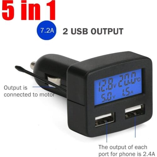 Universal LCD Digital Dual USB Car Charger 3A Charging Voltage current Temperature with 2 USB Charger for Apple Android phone