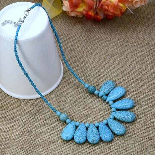 Spring summer holiday fashion jewelry! Handmade blue natural semi-precious stone necklace women gifts N15541