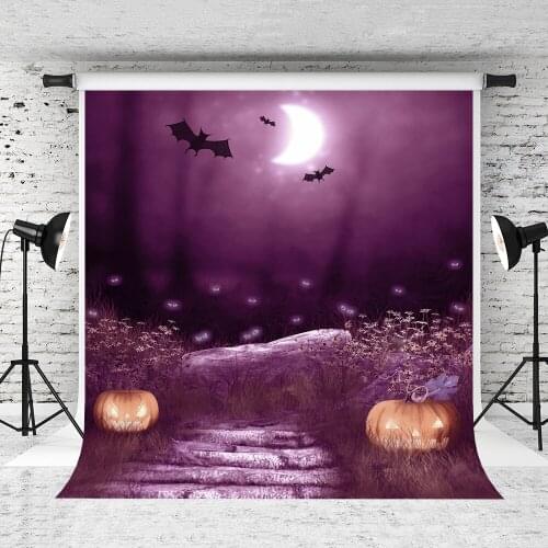 VinylBDS Halloween night Moon Backdrops Happy Pumpkin bat purple Backgrounds Photography background for children photo studio