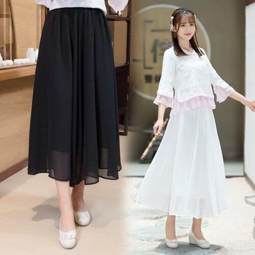 And summer new Chinese national style womens Hanfu pure color Chiffon swing skirt Zen tea dress fairy skirt summer