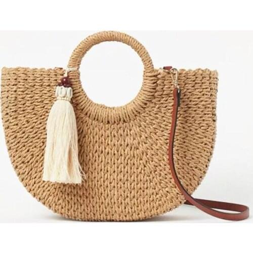 Fashion tassel straw bags rattan weave women handbags designer luxury handmade paper shoulder crossbody bags summer beach purses