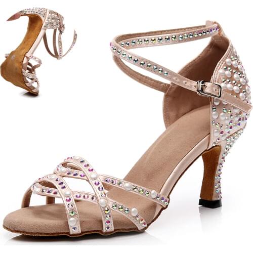 Ladies Rhinestone Latin Dance Shoes For Woman Soft Sole Ballroom Salsa Dancing Shoes For Girls Practice Latino Dance -shoes