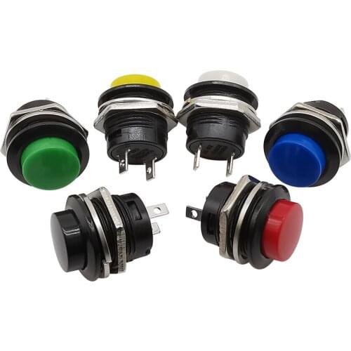 10Pcs Round R13-507 16mm Self-reset Momentary Push Button Switch AC 6A/125V 3A/250V Switch Red Black White Yellow Green Blue