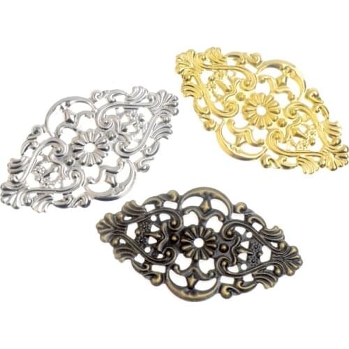 Free shipping 10PCS 3Color Metal Filigree Wraps Connectors Crafts Decoration DIY Findings Pattern Hollow 32x55mm