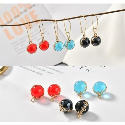 20pcs/lot color round shape 12mm copper materials 3D glass beads Earrings/necklace charms diy jewelry accessory