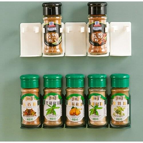 5 Pcs Kitchen Bottle Rack Storage Rack Wall Mount Jars Spice Holder Tools Plastic Clip Rack Cabinet Door Hooks Ingredient Spice