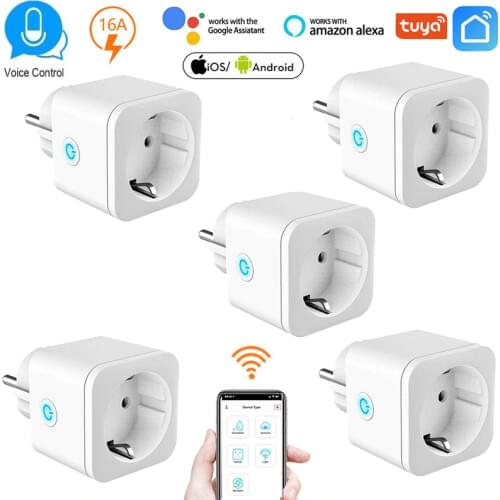 5 Piece Wifi EU Plug 16A WIFI Wireless Remote Socket Smart Power Monitor Timer Plug Voice Control Home Smart Power Socket