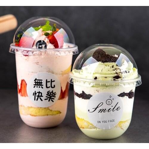 50pcs High quality U shape cake cup wedding birthday party dessert table pudding jelly yogurt decoration plastic cup with lid
