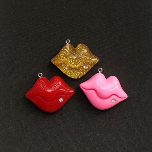 6pcs 49mm*36mm Personality Multicolor Flatback Resin Large Mouth For Necklace Keychain Pendant DIY Making Accessories