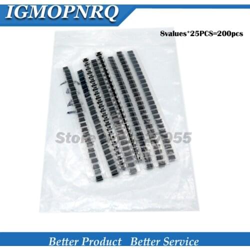 8values 200pcs M1 M4 M7 SS14 SS16 SS24 SS34 RS1M Electronic Components Package Diode Assorted Kit 1N4001 1N4007 1N5819 DO-214AC